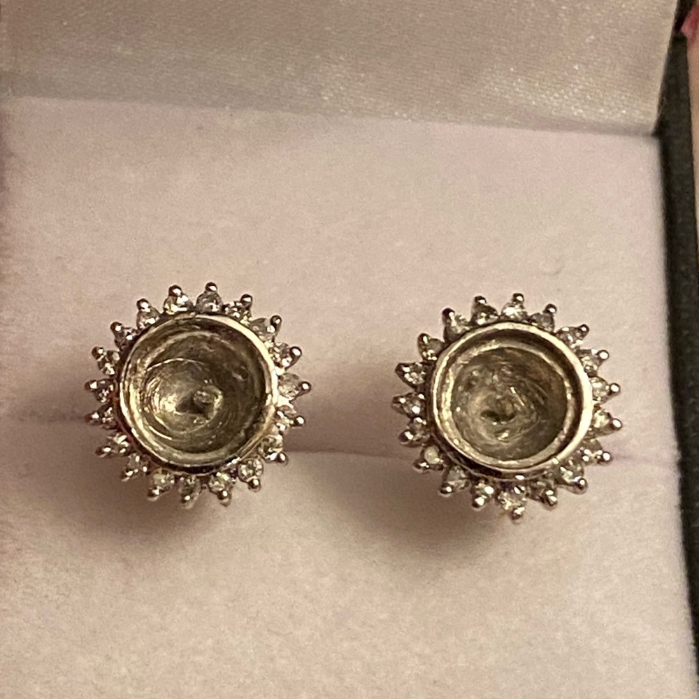 Vintage Diamond 14K White Gold Stud Earrings Jackets - Picture 6 of 12